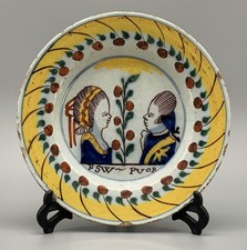 18. Jh. Niederländisch Delft Polychrom Orangist Ladegerät Teller Schale Prinz William V & Frau