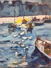 Ölbild Abstrakt Modern Art Alexander Diener Kunst Unikat Wandbild Boot Fische 