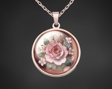 Halskette Mit Anhänger Roségold Rose Edelstahl Amulett Kette Damen Frau Schmuck