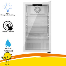 YUNA Cool-View GKS90W Glastürkühlschrank, 89L weiß mit LED & Touchdisplay