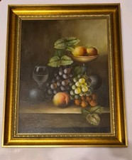 Ölgemälde Früchtestillleben signiert Hamm – Barockrahmen, Handgemalt 48x38cm