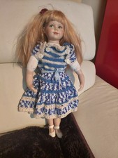 antike Puppe 47cm Häkelkleid lange blonde Haare weisse Schühchen