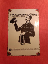Werbung Reklame Original Emailschild Firma Assmann und Söhne Lüdenscheid um 1932