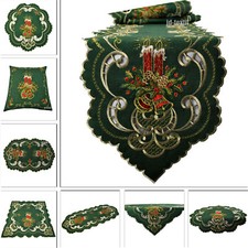 Weihnachten Tischdecke Tischläufer Tischband Mitteldecke GRÜN Leinen Stickerei