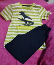 Kurzer Jungen Schlafanzug Grün / Weiß  Gestreift Gr. 110/ 116