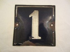 EMAIL EMAILLE EMAILLIERTES NUMMER TÜRSCHILD SCHILD 1 EINS METALL ALT BLAU WEIß