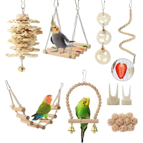 Vogelspielzeug set rattan holz - vogelspielzeug,