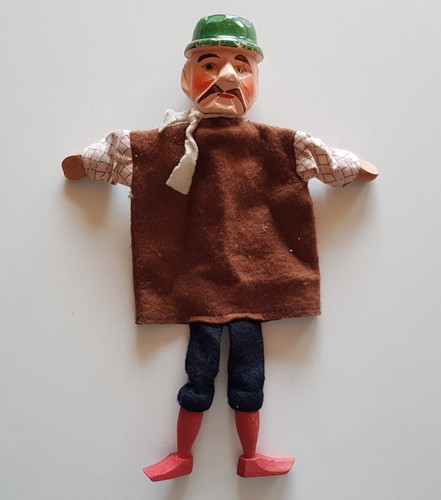 Alte handpuppe mit - handpuppe, holzkopf