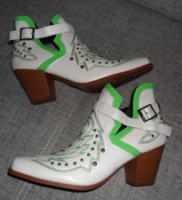 Damen Cowboy Western Boots Knöchel Stiefelette weiß grün Nieten Gr. 39  NEU