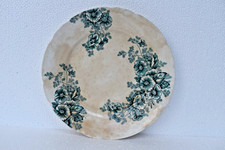 Antik Englisch Transferware Platte Grün Blumenmuster Staffordshire c1890s