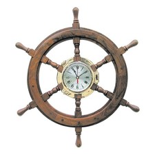 Bullaugenuhr klein im Steuerrad Nautik aus Holz/Messing Sea-Club