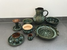 Servierset Krug Geschirr Antik Handarbeit Sammler Deko 60er 70er 80er Jahre grün