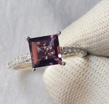 0.80 Karat Amethyst & Weiß Topas Verlobung Verlobungsring 925 Massiv Silber