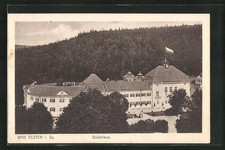 Ansichtskarte Bad Elster, das Badehaus aus der Vogelschau 1924 