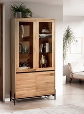 Vitrine 106x198cm Massivholz Wildeiche Eiche & Metall schwarz NEU OVP!!!