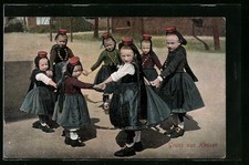Ansichtskarte Gruss aus Hessen, Mädchen in Tracht beim Ringelreihen 1907 