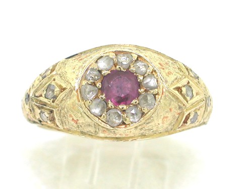 Antiker rubin diamant ring - rubin,