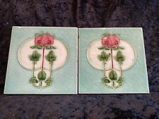 2 antike Jugendstil Fliesen Blüte 7 Floral Wandfliese Art Nouveau um 1890 Motiv 