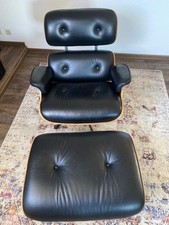 Sessel  mit Ottomane  Eames Lounge Chair Echt Leder Schwarz