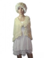 Handgestrickt Handarbeit Romantik Vintage Bolero Stola Cape Creme NEU Gr.36 38