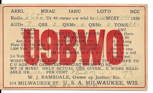 Qsl 1926 milwaukee wisconsin - milwaukee,