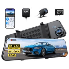AZDOME 12"2CH 4K+2.5K Dashcam Rückspiegel vorne hinten 5.8G WiFi GPS DVR+64GB TF
