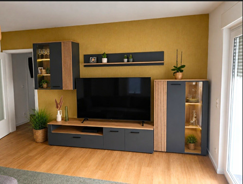 Wohnwand modern grau natur - wohnwand, grau/natur