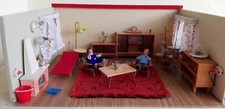 Vintage Spielzeug Puppenstube Wohnzimmer Kamin Radioschrank Stehlampe DDR