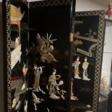 Japanischer Paravent 1920 Jahre 4 Tafeln Original 