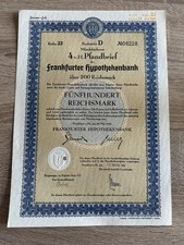 Pfandbrief d. Frankfurter Hypothekenbank über 500 RM v. 1941 - gelocht/entwertet