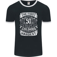 Lustiges Herren-T-Shirt Ringer erste 50 Jahre Kindheit 50. Geburtstag FotL