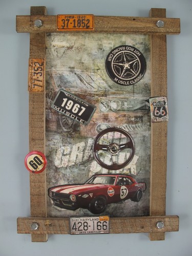 Holz metallschild muscle car - holz/metallschild,
