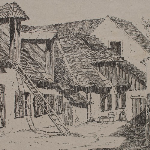 Dorfansicht alte bauernkate - dorfansicht, p