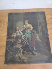Altes Gemälde auf Holzplatte 52x40cm Genremalerei Wirtshausszene Antik Stil 
