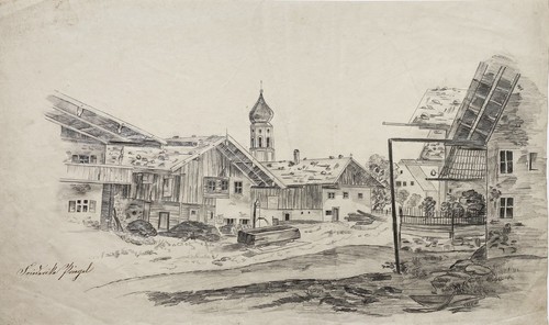 Dorfszene mit bauernhäusern - mit,