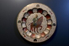 35 cm Ø antik Emailarbeit orient Tablett teetisch teller Messing brass tray K/10