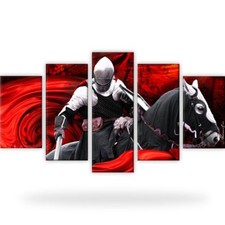 Ritter Kampf Pferd Bild Bilder Leinwand Wandbild Kunstdruck 5 Teilig