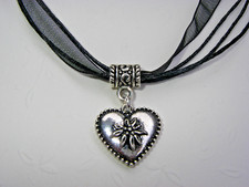 Trachten Kette Herz mit Edelweiß Trachtenschmuck Oktoberfest Wasen Wiesn Organza