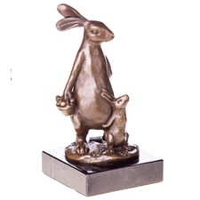 Bronze Skulptur Figur ," Hase mit Kind ", signiert Milo , Höhe 17cm /43