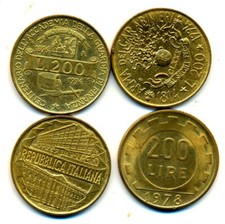 Vier verschiedene Italienische 200 LIRE Münzen ... als Konvolut