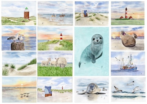 Aquarell postkarten nordsee - 15,