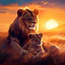 Wandbild Löwen Abendsonne Afrika Landschaft Deko Bild Tiere Wanddeko Wandfliese