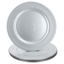 6x Platzteller Silber Glitzer Ø33cm Dekoteller leicht Kunststoff Weihnachten  