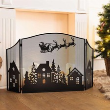 Funken Schutz Gitter "Weihnachten" Metall schwarz, Kamin Ofen Schirm freistehend