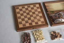 Schach Backgammon Dame magnetisch Reisespiel klein Holz Intarsien Philos Muster