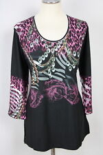 Damen Tunika Shirt Oberteil Leoprint Kettenmuster Glitzer Viskose IMAGINI Gr.50
