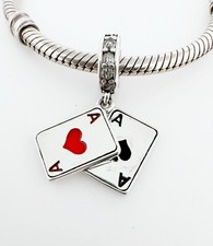 Spielkarten Dangle Charm Poker Ace Herzen echt 925 Sterling Silber 💖