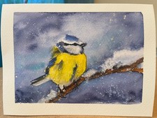 Aquarellbild Blaumeise Winter