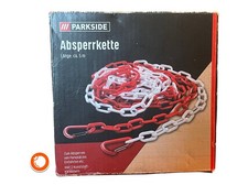 5m Absperrkette rot-weiß in OVP Stärke 6mm, Großglieder 55x25mm inkl.4 Karabiner