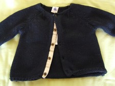 Kinder Strickjacke Gr. 80 blau Petit Bateau Baumwollmischung Grobstrick